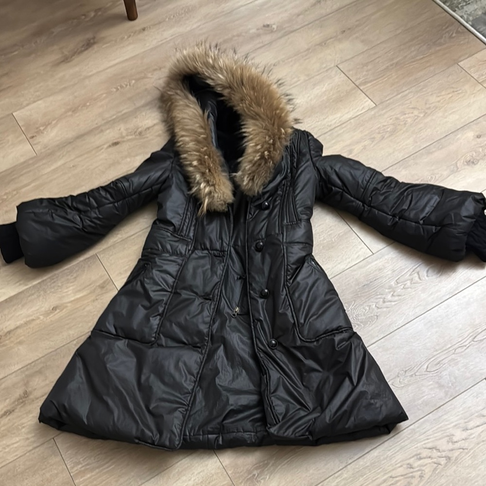 Mackage Women's Black Puffer Coat with Faux Fur Trim